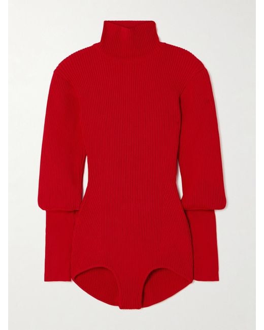 Magda Butrym Red Ribbed-Knit Turtleneck Bodysuit