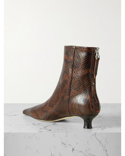 Aeyde Brown Zoe Snake-Effect Leather Point-Toe Ankle Boots