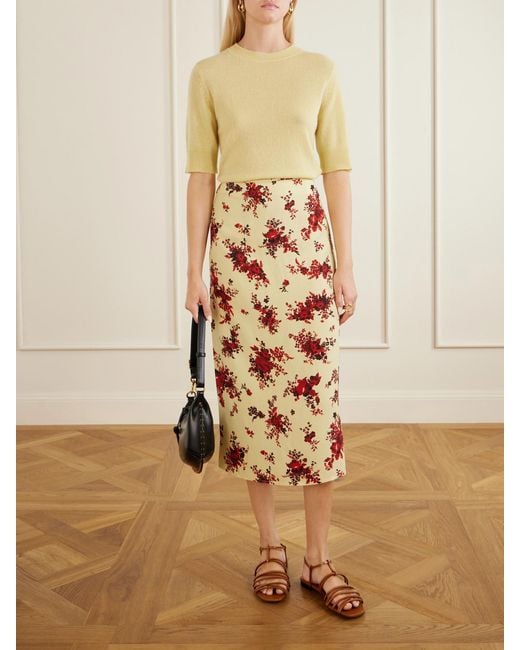 Jil Sander White Floral-Print Satin Midi Skirt