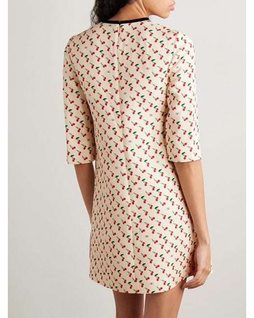 Valentino Garavani Natural Minikleid Aus Bedrucktem Crêpe Aus Einer Wollmischung Mit Samtbesatz