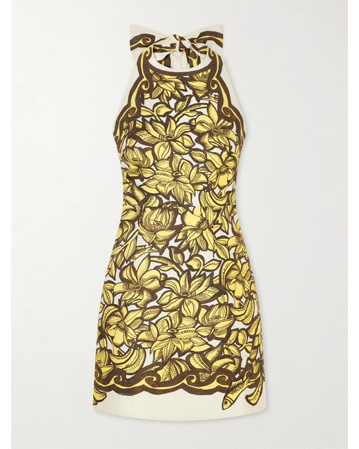 ALÉMAIS Yellow Mona Floral-Print Hemp Mini Dress