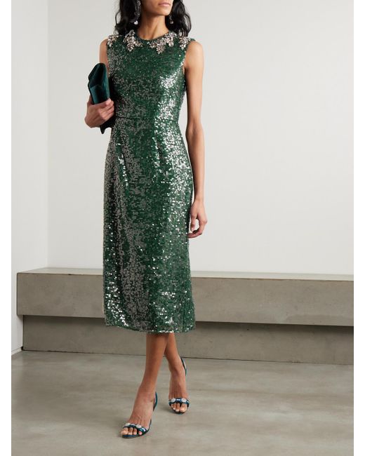 Robe Midi En Mousseline À Sequins Et À Ornements Erdem en coloris Green