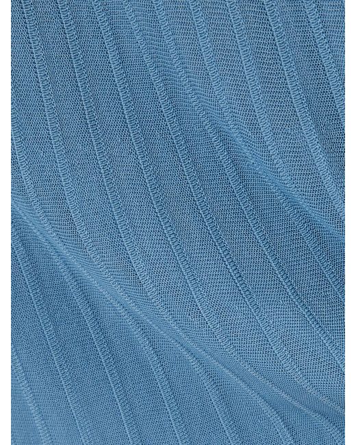 Sir Blue Twist Off-The-Shoulder Pleated Knitted Maxi Dress