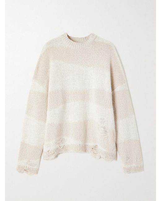 Our Legacy Natural Popover Distressed Striped Cotton And Linen-Blend Sweater
