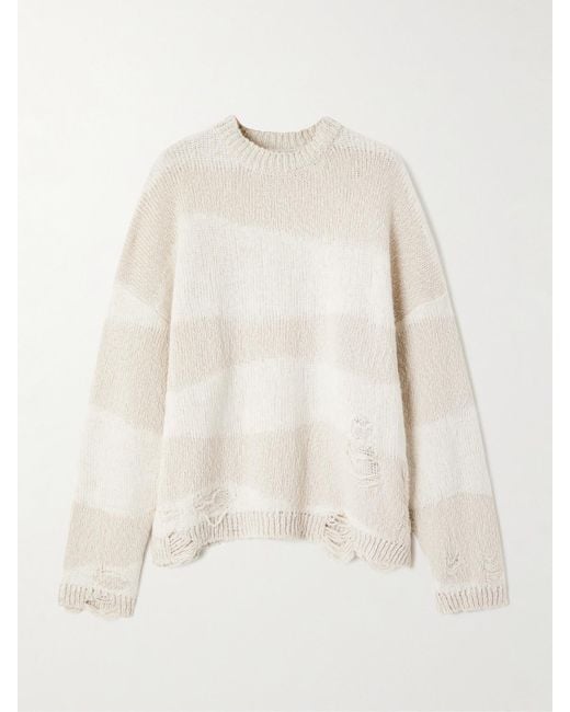 Our Legacy Natural Popover Distressed Striped Cotton And Linen-Blend Sweater