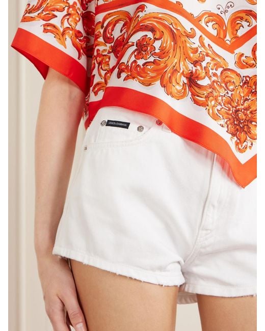Dolce & Gabbana White Mid-Rise Denim Shorts
