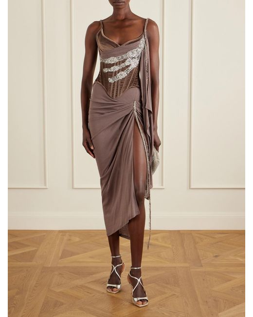 Wiederhoeft Purple Embellished Draped Knitted Midi Skirt