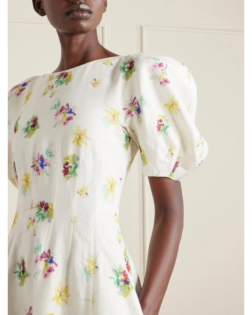 Gabriela Hearst Natural Ranya Floral-Print Linen-Twill Dress