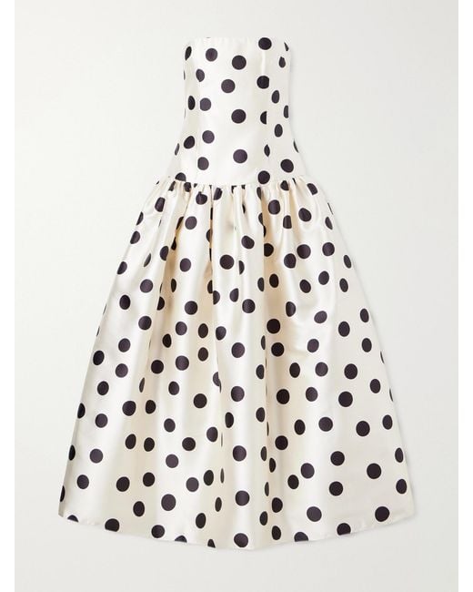 Ilkyaz Ozel White Leyla Strapless Polka-Dot Satin Gown