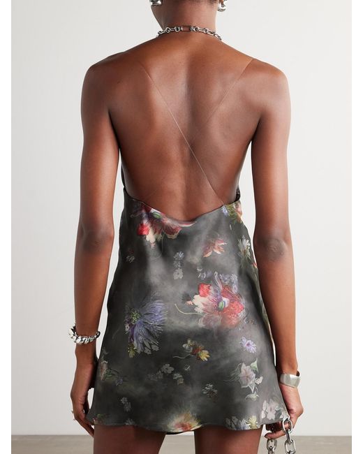 Y. Project Gray Floral-Print Recycled-Satin Mini Dress