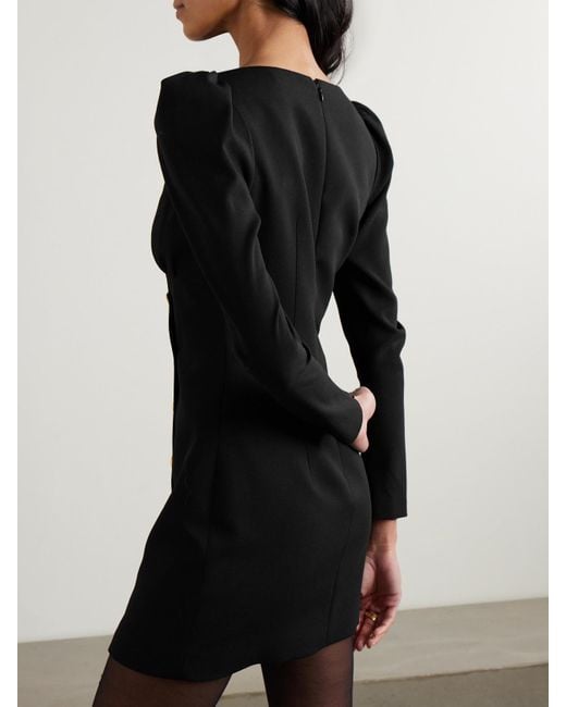Alessandra Rich Black Button-Embellished Wool-Blend Mini Dress
