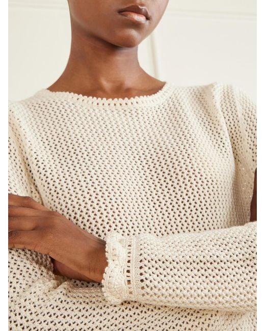 Escvdo Natural Mural Crocheted Cotton Blouse