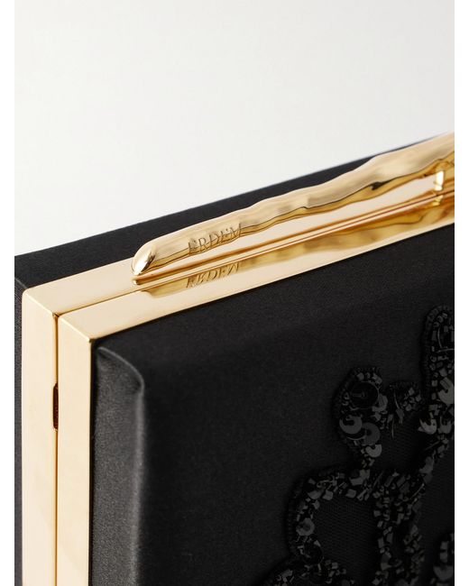 Erdem Black Bloom Embellished Satin Clutch