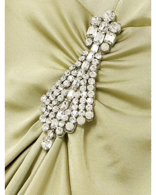 Victoria Beckham Green Crystal-Embellished Gathered Satin-Jersey Gown
