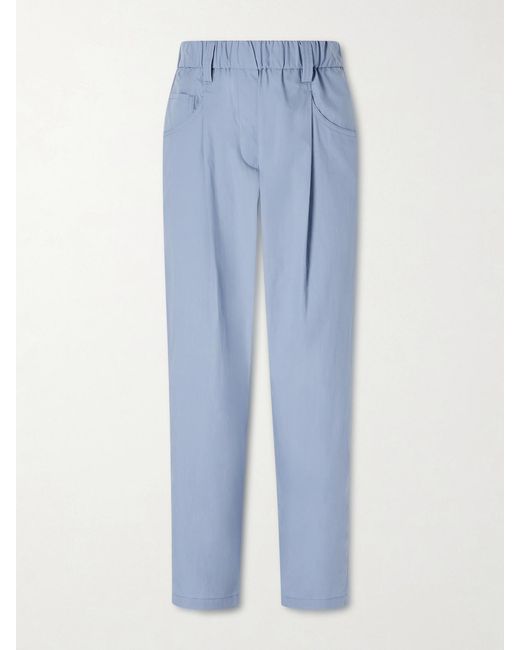 Brunello Cucinelli Blue Cotton-Voile Tapered Pants