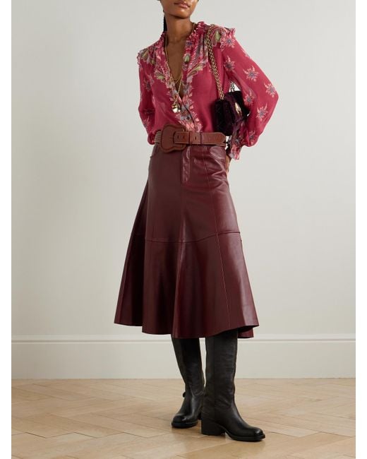 Etro Red Boho Bluse Aus Bedrucktem Chiffon Mit Rüschen