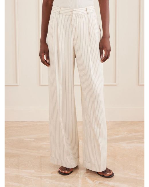 FRAME White Avenue Pleated Striped Woven Wide-Leg Pants
