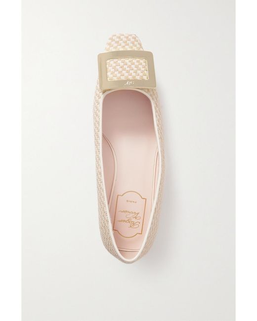 Roger Vivier Natural Belle Vivier Embellished Canvas Flats
