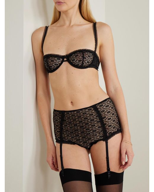 Kiki de Montparnasse Black Chante Grosgrain-Trimmed Stretch-Lace Briefs