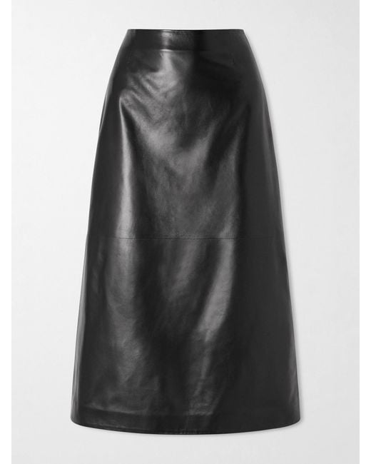 Veronica de Piante Black Gisele Paneled Leather Midi Skirt