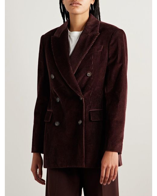 Brunello Cucinelli Purple Oversized Double-Breasted Cotton-Corduroy Blazer