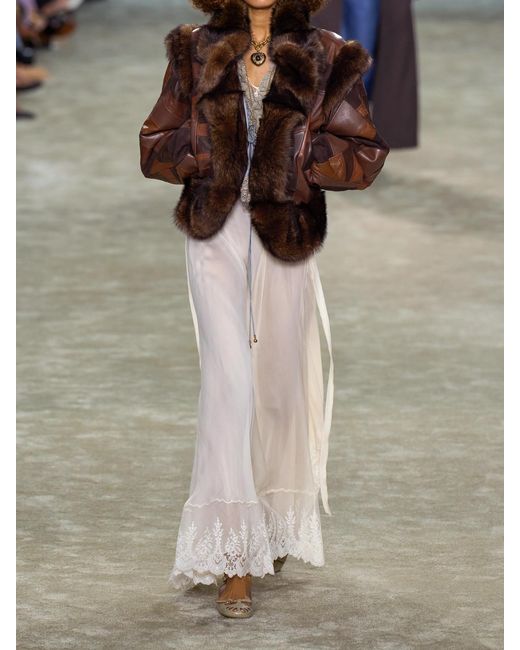 Chloé Brown Patchwork Leather And Shearling Jacket