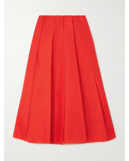 Altuzarra Red Dex Pleated Silk-Organza Midi Skirt