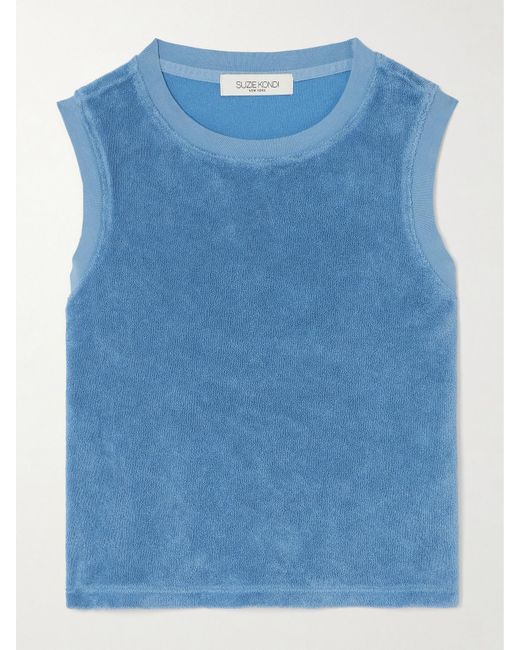 Suzie Kondi Blue Mali Cropped Cotton-Blend Terry Tank