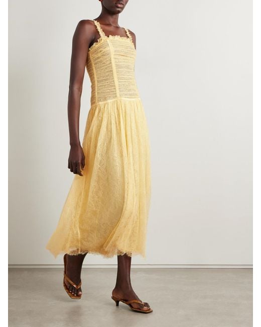Ulla Johnson Yellow Florelle Ruched Chantilly Lace Maxi Dress