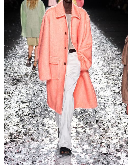 Dries Van Noten Pink Brushed Alpaca, Cotton And Wool-Blend Coat