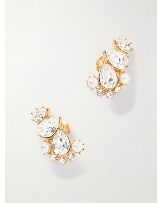 Oscar de la Renta White Crystal-Embellished-Tone Earrings