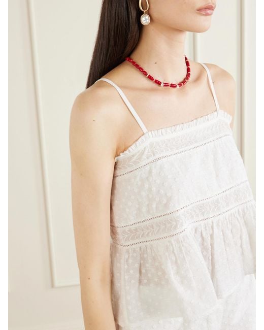 Thierry Colson White Saskia Embroidered Cotton-Voile Top