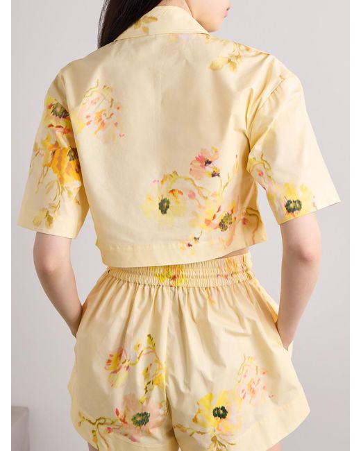 Zimmermann Natural Lightburst Cropped Floral-Print Cotton-Poplin Shirt