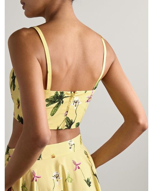 Oscar de la Renta Metallic Cropped Floral-Print Cotton-Blend Poplin Top