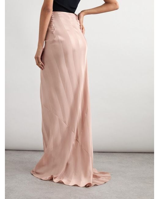 Dries Van Noten Pink Maxirock Aus Glänzendem Seiden-Jacquard Mit Twist-Detail Und Falten