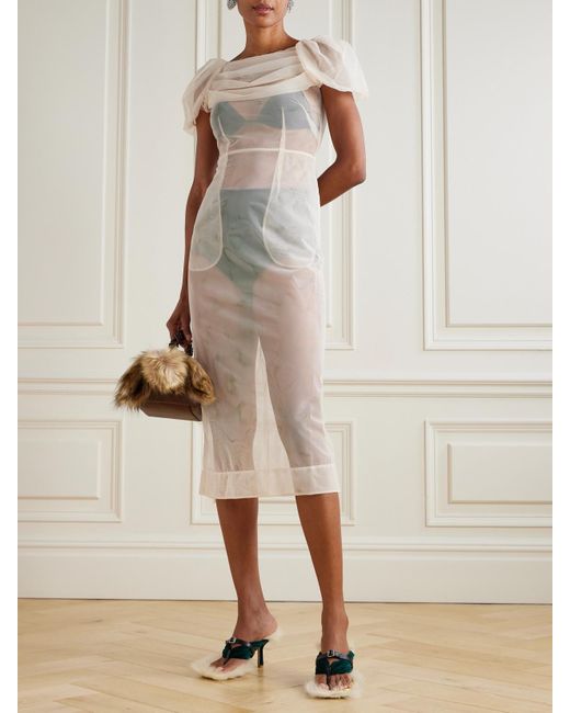 Simone Rocha Gathered Layered Tulle Midi Dress in Natural | Lyst