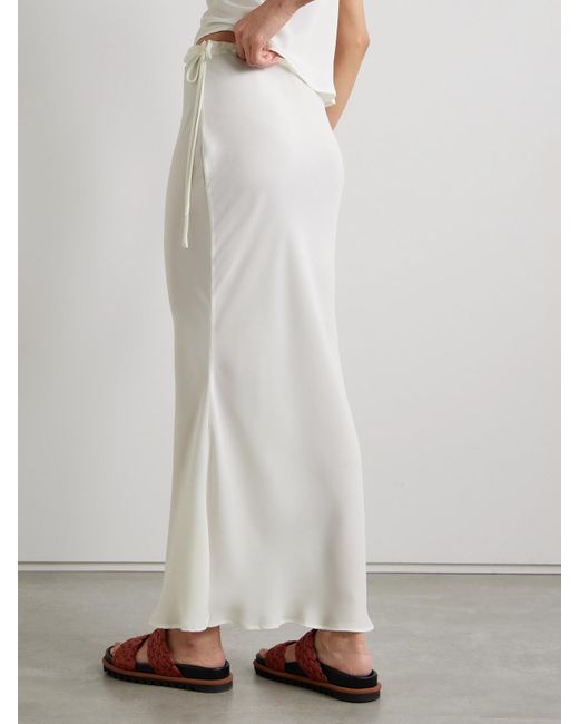 SARA CRISTINA White Ola Pearl-Embellished Recycled Crepe De Chine Midi Skirt
