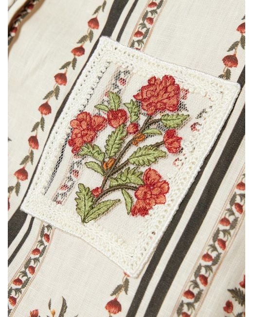Agua Bendita Natural Cecilia Andes Appliquéd Floral-Print Linen Shirt