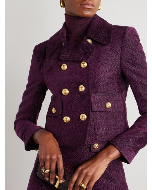 Tom Ford Purple Doppelreihige Jacke Aus Metallic-Tweed