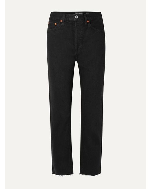 Re/done Black 70S High Rise Stove Pipe Straight-Leg Jeans
