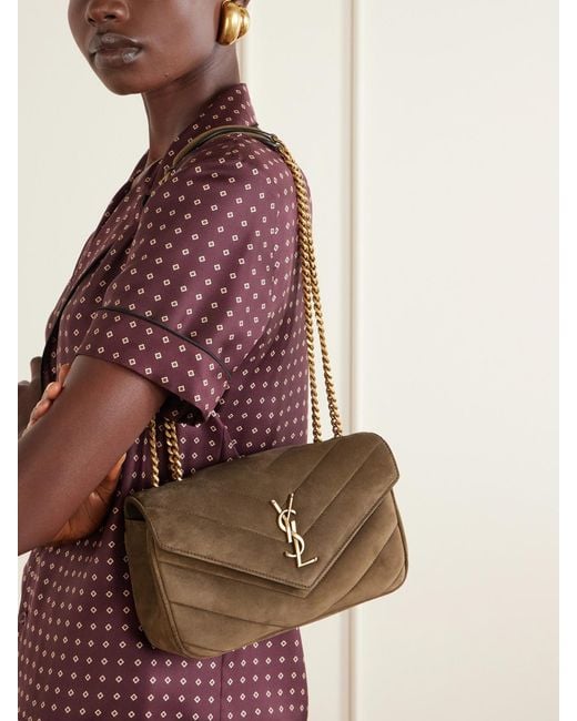 Saint Laurent Brown Loulou Small Matelassé Suede Shoulder Bag