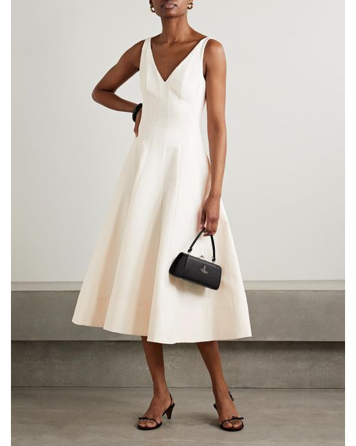 Staud White Marieta Midikleid Aus Faille Aus Einer Baumwollmischung