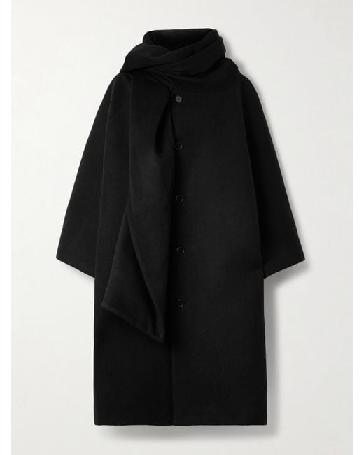 Marie Adam-Leenaerdt Black Scarf-Detailed Wool Coat