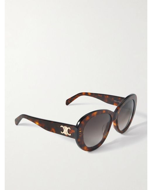Céline Brown Triomphe Round-Frame Tortoiseshell Acetate Sunglasses