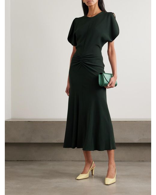 Victoria Beckham Green Midikleid Aus Crêpe Mit Raffungen