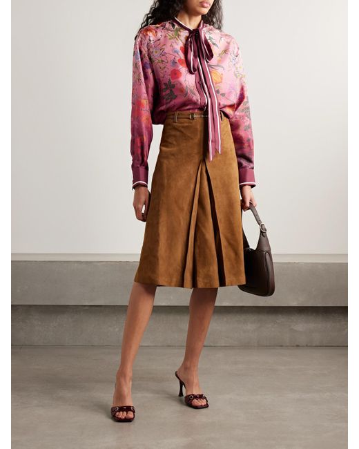 Gucci Red Schluppenbluse Aus Seiden-Twill Mit Blumenprint