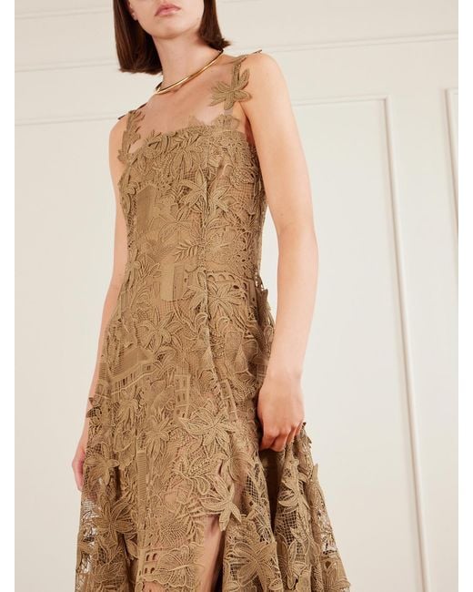 Oscar de la Renta Natural Guipure-Lace Midi Dress
