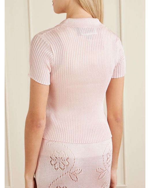 Calle Del Mar Pink Ribbed-Knit Cardigan