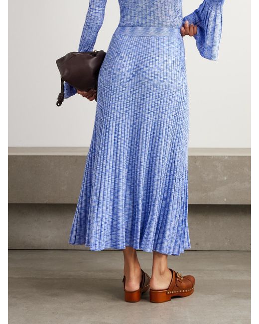Zimmermann Blue Mouline Ribbed-Knit Midi Skirt