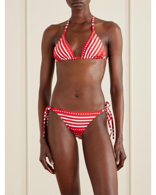 Lemlem Red Malia Striped Triangle Bikini